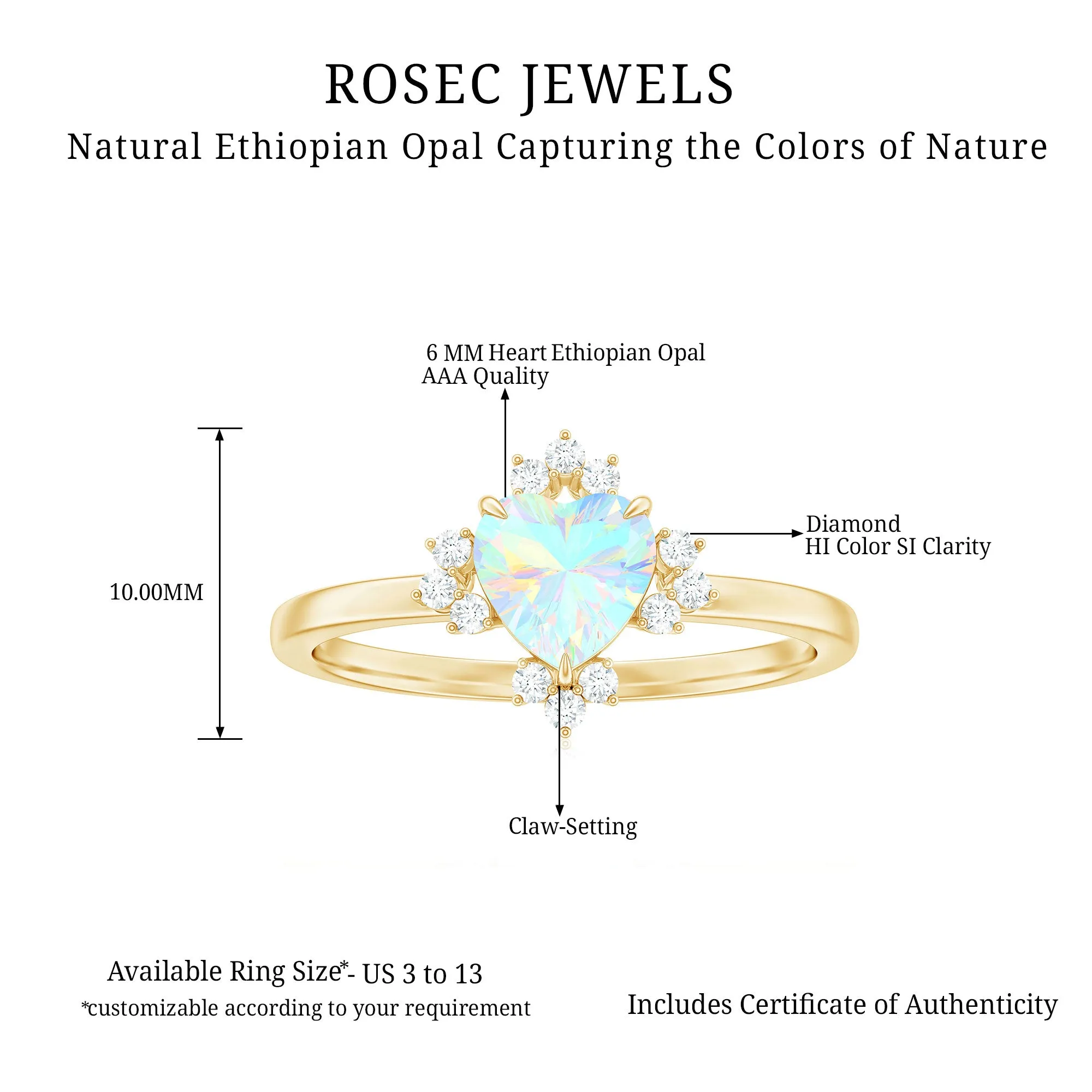 1.25 CT Heart Shape Ethiopian Opal Solitaire Promise Ring with Diamond Accent