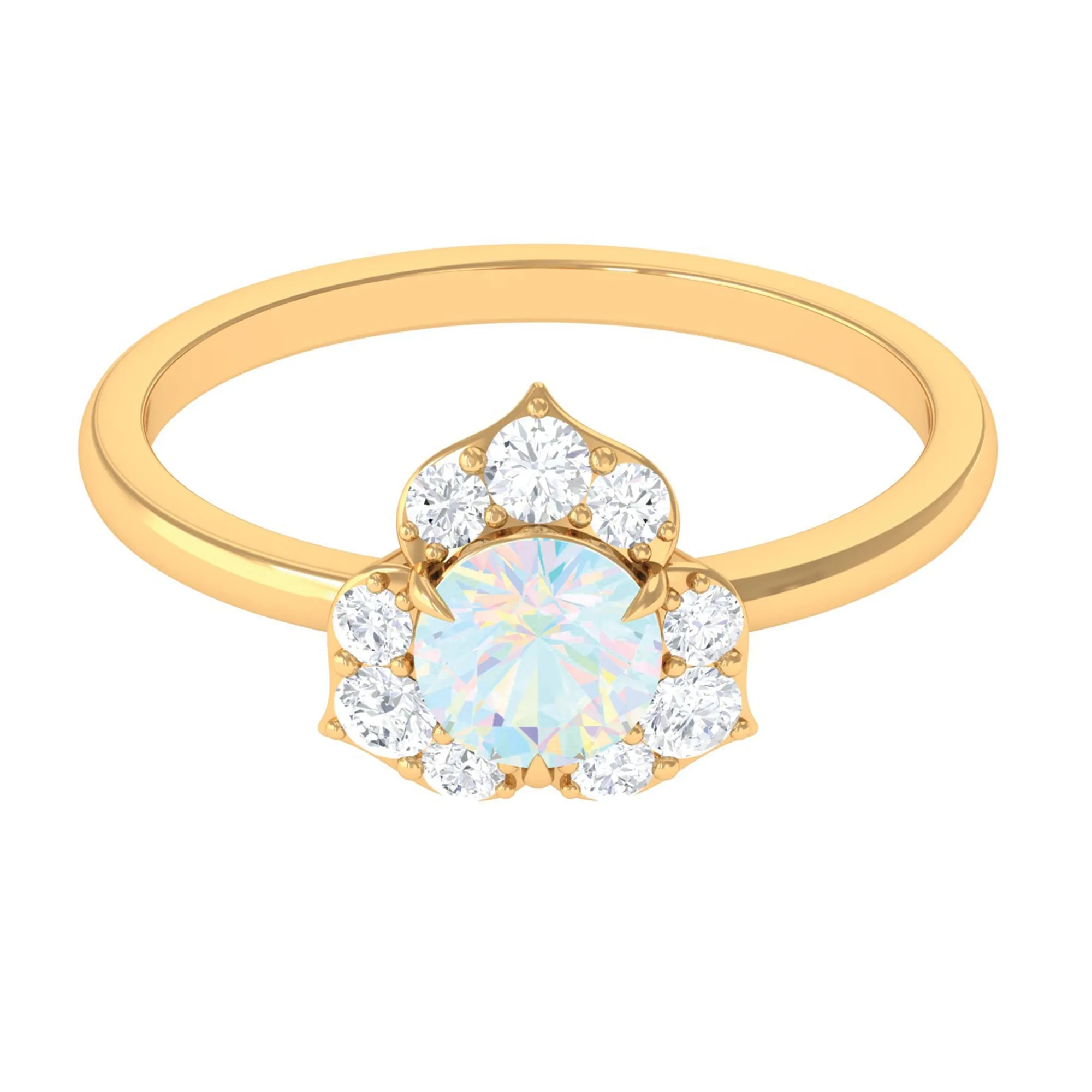 Round Ethiopian Opal Flower Engagement Ring with Diamond