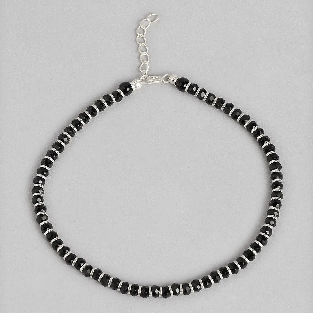 Silver Sands Adjustable Beaded 925 Sterling Silver Bracelet for Men